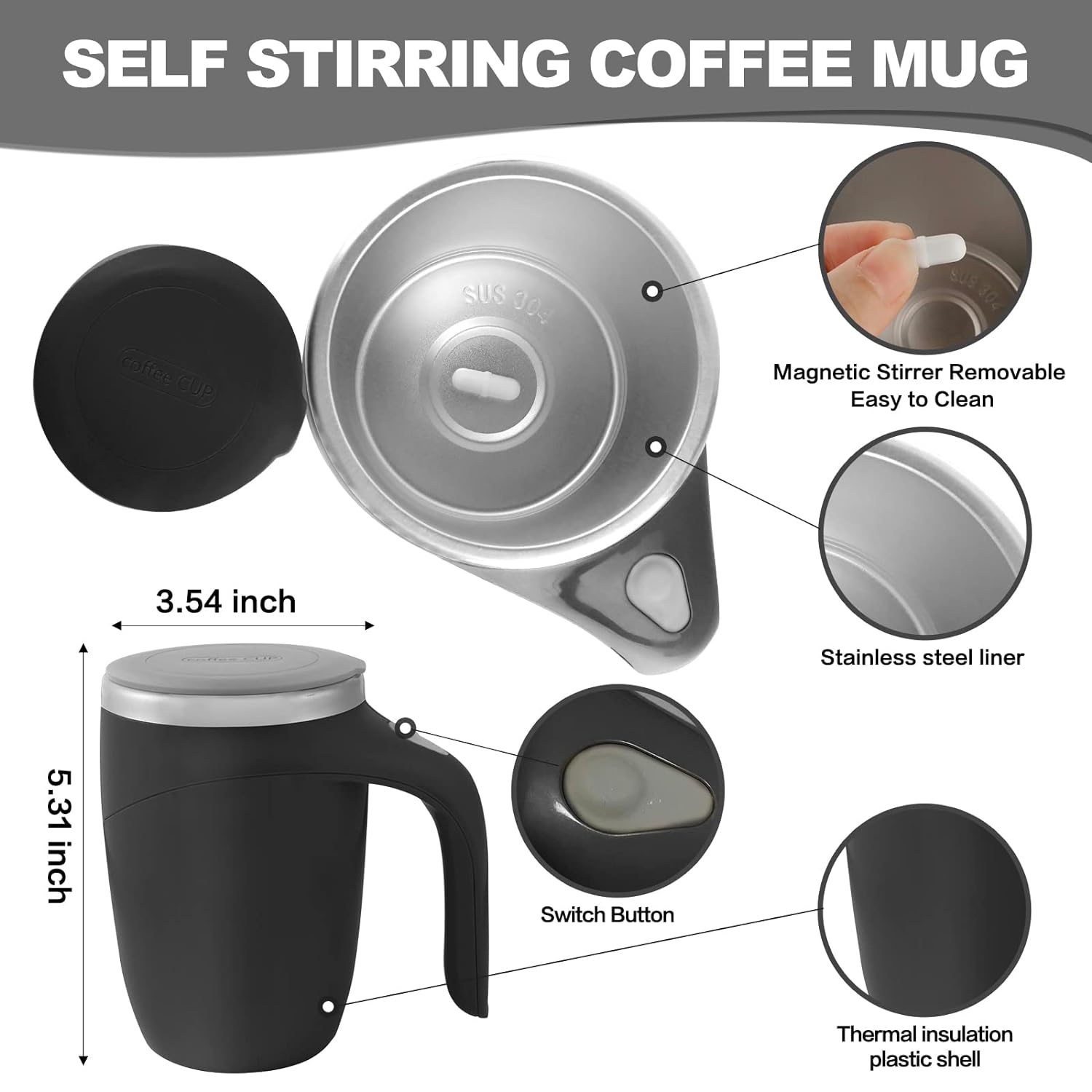 SkyShopy Automatic Magnetic Stirring Coffee Mug, Rotating Home Office Travel Mixing Cup,Funny Electric Stainless Steel Self Mixing Coffee Tumbler, Suitable for Coffee, Milk, Cocoa and Other Beverages (Multicoloured) SkyShopy Automatic Magnetic Stirring Coffee Mug, Rotating Home Office Travel Mixing Cup,Funny Electric Stainless Steel Self Mixing Coffee Tumbler, Suitable for Coffee, Milk, Cocoa and Other Beverages (Multicoloured)